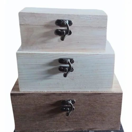 Pine wood rectangular storage gift box set by S. Karakh